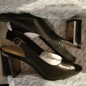 Womens Shoes Size 8.5 M Alfani Black Florraal Open Toe Sling Back 3" Stacked New